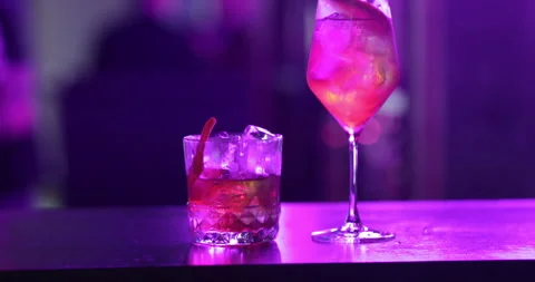 Ready-made drinks are on the bar ready to be consumed. Stock Footage 247074705