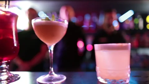 Ready-made drinks are on the bar ready to be consumed. Stock Footage 247075056