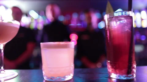 Ready-made drinks are on the bar ready to be consumed. Stock Footage 247075075