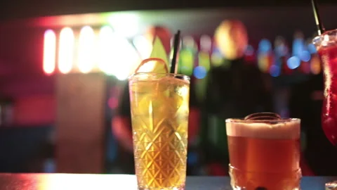 Ready-made drinks are on the bar ready to be consumed. Stock Footage 247075102