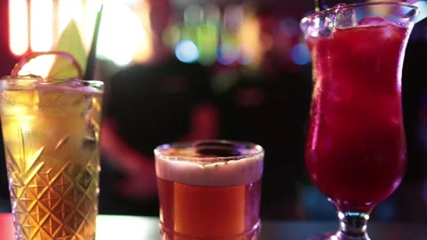 Ready-made drinks are on the bar ready to be consumed. Stock Footage 247075145