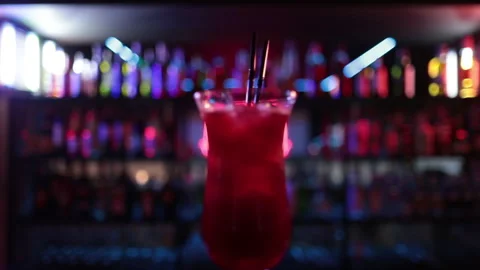 Ready-made drinks are on the bar ready to be consumed. Stock Footage 247075297
