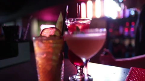 Ready-made drinks are on the bar ready to be consumed. Stock Footage 247075399