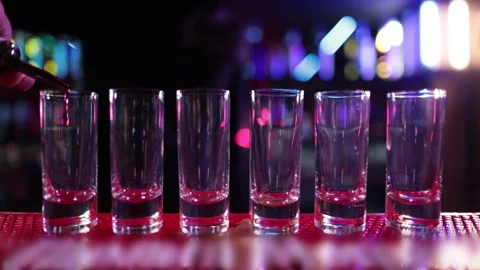 Ready-made drinks are on the bar ready to be consumed. Stock Footage 247075435