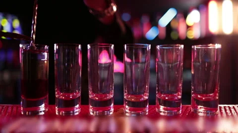 Ready-made drinks are on the bar ready to be consumed. Stock Footage 247075608