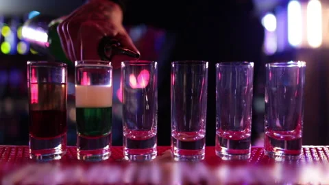 Ready-made drinks are on the bar ready to be consumed. Stock Footage 247075927