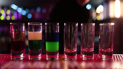 Ready-made drinks are on the bar ready to be consumed. Stock Footage 247076187
