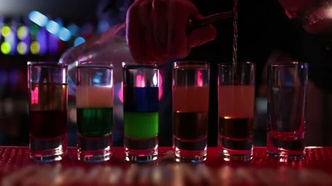 Ready-made drinks are on the bar ready to be consumed. Stock Footage 247076487