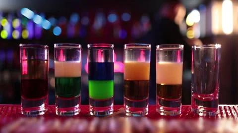 Ready-made drinks are on the bar ready to be consumed. Stock Footage 247076539