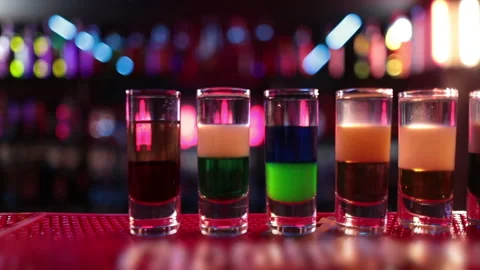Ready-made drinks are on the bar ready to be consumed. Stock Footage 247076790