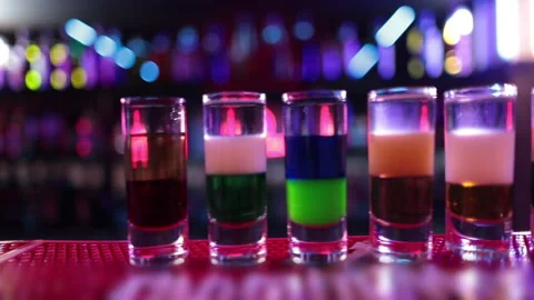 Ready-made drinks are on the bar ready to be consumed. Stock Footage 247076894