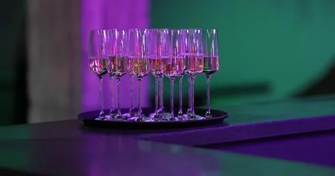 Ready-made drinks are on the bar ready to be consumed. Stock Photos