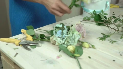 Ready-made hat box with flowers close-up 4k. Stock Footage 80359194