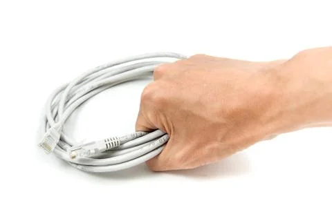 Ready-made LAN cable on IT professional hand Stock Photos