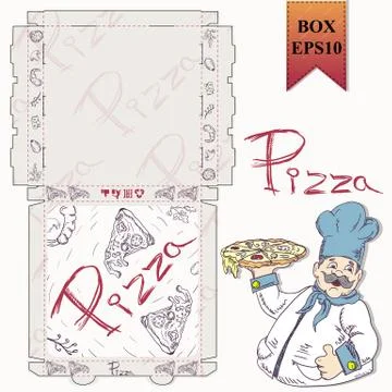 Ready made layout 1 of the packaging box for pizza food design in the style o Stock Illustration