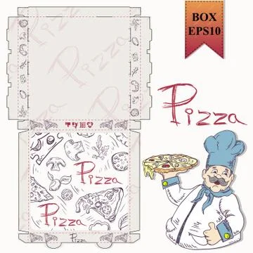 Ready made layout 10 of the packaging box for pizza food design in the style Stock Illustration