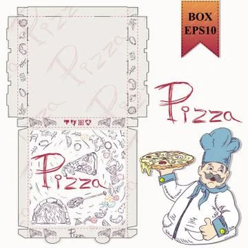 Ready made layout 15 of the packaging box for pizza food design in the style Stock Illustration