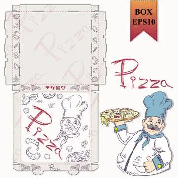 Ready made layout 2 of the packaging box for pizza food design in the style o Stock Illustration