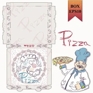 Ready made layout 20 of the packaging box for pizza food design in the style Stock Illustration