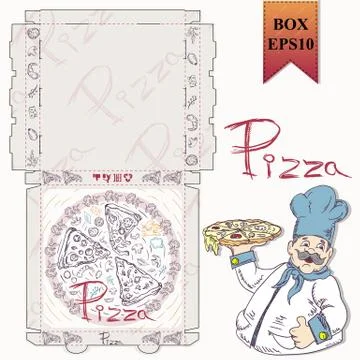 Ready made layout 21 of the packaging box for pizza food design in the style Illustrazione stock