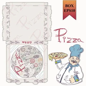 Ready made layout 24 of the packaging box for pizza food design in the style Illustrazione stock