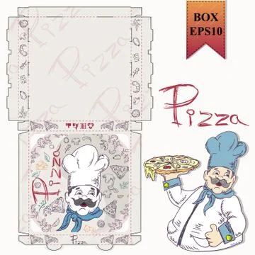 Ready made layout 27 of the packaging box for pizza food design in the style Stock Illustration