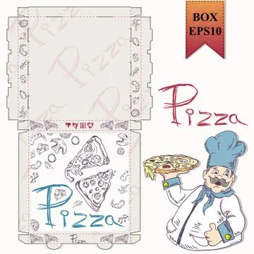 Ready made layout 6 of the packaging box for pizza food design in the style o Stock Illustration