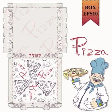 Ready made layout 8 of the packaging box for pizza food design in the style o Stock Illustration
