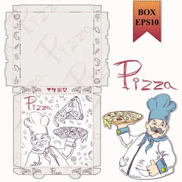 Ready made layout 9 of the packaging box for pizza food design in the style o Stock Illustration
