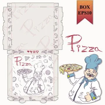 Ready made layout of the packaging box for pizza food design in the style of  Stock Illustration