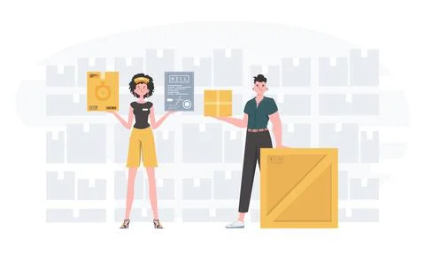 Ready made poster on the theme of delivery. Delivery team. Cartoon style. Vec 스톡 일러스트