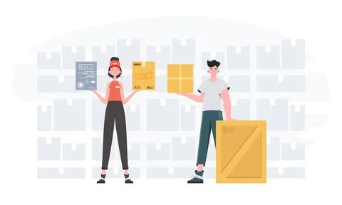 Ready made poster on the theme of delivery. Food and parcel delivery people t Stock Illustration