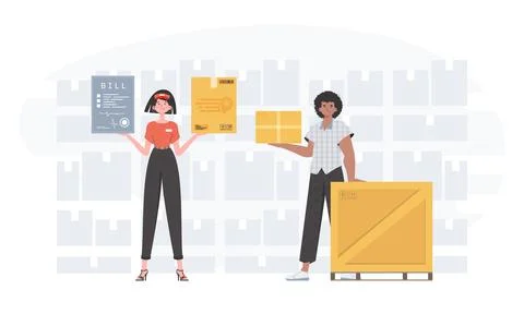 Ready made poster on the theme of delivery. Food and parcel delivery people.. Stock Illustration