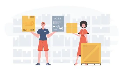 Ready made poster on the theme of home delivery of groceries. Delivery team.  Stock Illustration