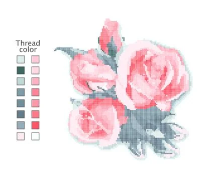 Ready-made template for cross stitch. Catalog of used colors of threads. Vector Stock Illustration