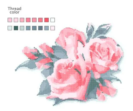 Ready-made template for cross stitch. Catalog of used colors of threads. Vector Illustrazione stock