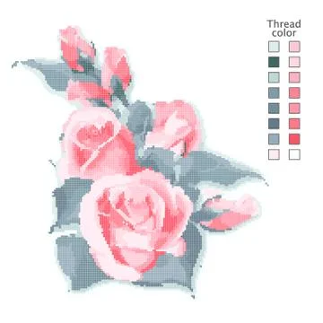 Ready-made template for cross stitch. Catalog of used colors of threads. Vector Illustrazione stock