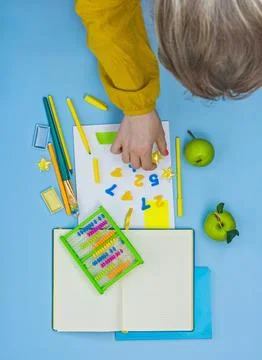 Ready for a math and arithmetic lesson with an abacus. Modern methods and app Stock Photos