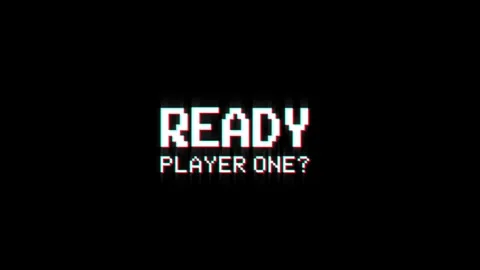 Ready player one text pixel dynamic glitch animation video game effect Video stock 313076249