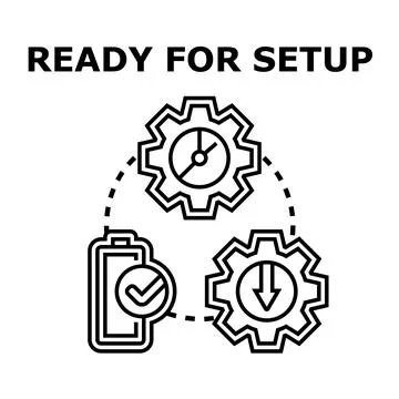 Ready for setup process with gears and battery icon Stock Illustration