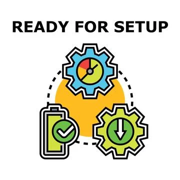 Ready for setup process with gears and battery icon Stock Illustration