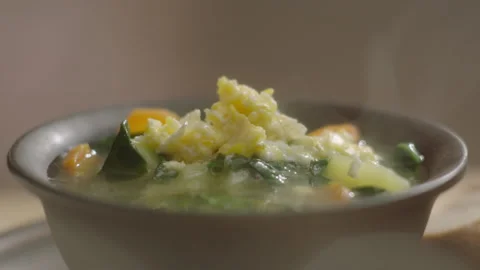 Ready soup borsch hot steaming macro Stock Footage 198147638
