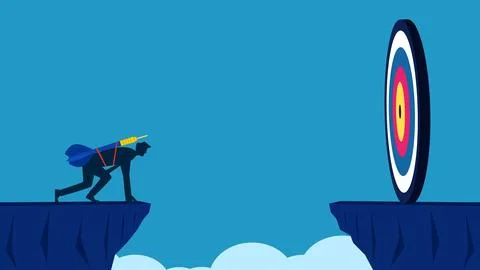 Ready to take risks. Businessman ready to jump over cliff gaps for big goals Stock Illustration