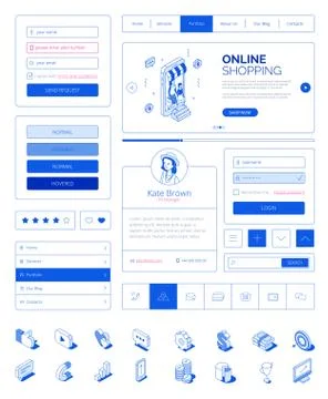 Ready to use user interface,UI layout kit with modern isometric people charac Stock Illustration