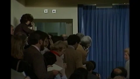 Reagan press briefing with an answer and question session in Press Room - 1983 Stock Footage 92795413
