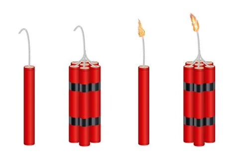 Real 3d dynamite  and dynamite  pack with burning fire Illustrazione stock