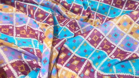 Real Abstract Ocean Blue Red Maroon Motif Background Of Batik Fabric Textile Stock Footage 151067716