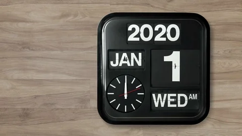 Real analog clock flip number counter for 2019-2020 countdown with audio Video stock 111743641
