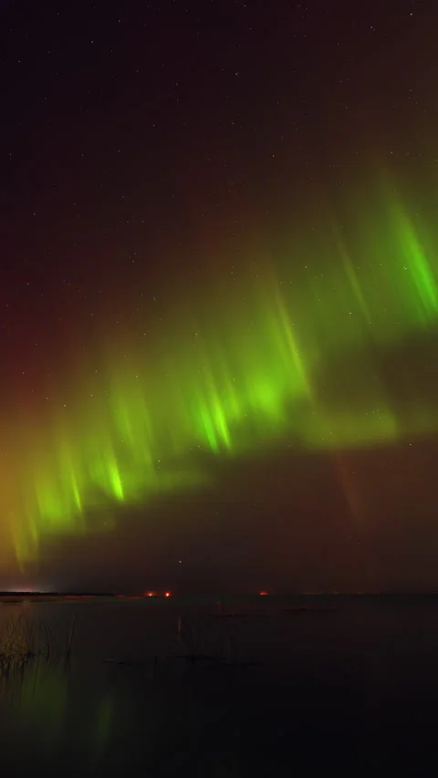 Real Aurora Time Lapse Over Water Boat Plane Lights Meteors Stars Stock Footage 331652502