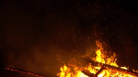 Real big fire on nature Stock Footage 77492876